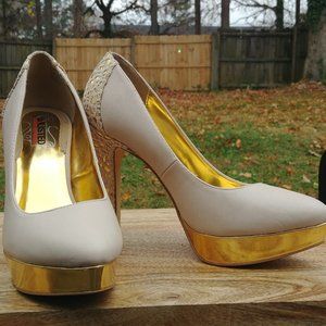 Gold and Lace Detail Platform Pump